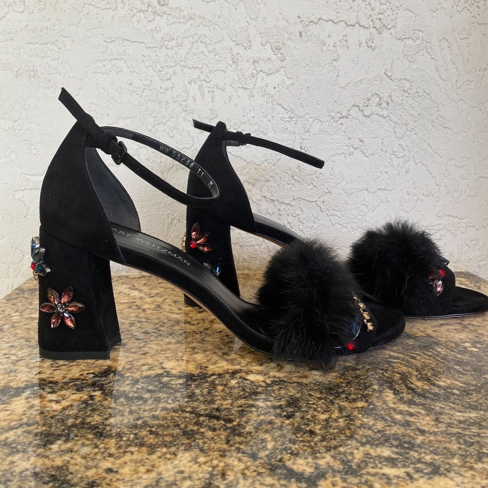 Stuart Weitzman Embellished Suede Sandal - 3.5" heel